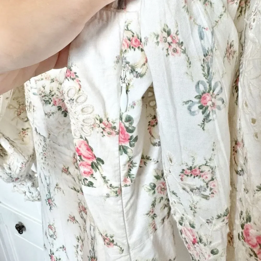 LoveShackFancy Toulon Midi Vanilla Kisses Embroidered Ruffle Dress Women’s Sz 6 - Picture 10 of 14